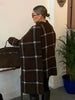 Autumn Women Plaid Knit Scarf Collar Cardigan Coat Long Sleeve Oversize Jacket With Pockets High Street Lady Clothing