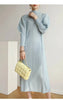 Pleated Half High Collar Batwing Sleeve Women's Dress Chic Elastic Loose Casual Famale Clothes 2DB4324