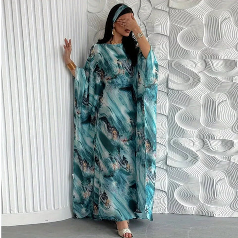 Middle Eastern Pullover Abayas Full Sleeve Loose Evening Dresses Elegant Kaftans Women Jilbabs Islamic Printed Maxi Dresses