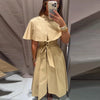 Lapel Cape Sleeve Lace Up Long Sleeve Women Elegant Epaulet Oversized Waist Cinching Pleated Shirt Dresses Chic Ladies Partywear