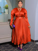 Plus Size Women's Dress Set Long Sleeve V-neck Blouse and Pleated Maxi Long Skirts Suit Birthday Two 2 Piece Set Outfits