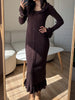 Brown Knitted Dresses For Women Maxi Elegant Trumpet Sleeves Knit Fishtail Dresses Women Long Ruffled Dresses Maxi