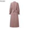 Women Maxi Dresses Elegant Modest Ruffled Collar Tied Waist Long Sleeve Long Dress Muslim Hijabs Abaya Robes S-3XL