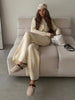 Women's Autumn Winter Knit Cardigan Pants Set Slim Fit Long Sleeve Long Trousers Simple Solid Color Sweater Suit