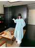 Spring Autumn Long Cute Sweet Thin Blue Trench Coat for Women Bow Lantern Sleeve Loose Casual Chic Overcoat