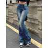 Lady Retro High Waist Flared Jeans Girls Stretch Thin Slim Fit Denim Pants Women Korean Leisure Solid Trousers
