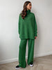 Women's Autumn and Winter Relaxed Leisure Lazy Thick Knit Two-piece Set High Collar Slit Sweater + Long Pants Suit