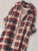 Women's Vintage Red Plaid Long Shirt Dress, Casual Loose Fit Button Down Blouse, Roll Up Long Sleeve Lapel Collar Pocketed Tunic