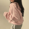 Women Autumn Winter Thicken Warm Fleece Hoodie Zipper Drawstring Short Coat Lamb Fur Velvet Jacket Casual Sweatshirt Streetwear