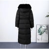 Elegant Fur Collar Hood Belt Long Cotton Jacket Women Zipper Drawstring Waist Parka Down Coat Winter Lady Warm Chic Outwear