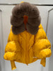 Janveny2026 Winter Large Real Fur Hooded Puffer Jacket Women Thicken Warm Knitted Sleeve Coat White Duck Down Mid Long Parka