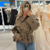 Vintage Grid Women's Windbreaker Double-Breasted Lace-Up Turn-Down Collar Full Sleeve Casual Coat Autumn Chic Female Jacket