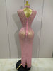 Sexy Sparkly Crystal Diamonds Mesh See Through Long Dress Women Elegant Party Costume Singer Stage Performance Outfit