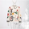 Women Floral Embroidery Jacket Long Sleeve Open Front Loose Fit Button Down Coat Autumn Casual Boho Chic Outwear