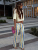 Colorful Striped Wide Leg Trousers Women Bohemian High Waist Multi-color Panelled Slim Straight Pants Lady Beachwear