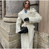 Vintage Large Lapel Tweed Long Coat Women Elegant Loose Double Breasted Belt Coats Lady Winter Classic Chic Street Overcoat
