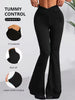Womens Spring Autumn Flare Pants V Shaped Cross Waist Wide Leg Trousers Elegant Loose Women Long Sweatpants For Slim Figures