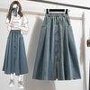 High Waist Casual Denim Skirts Women Vintage Style Single-breasted Basics Female A-line Long Skirts B3848