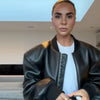 Double Zip Rib Collar Women Cropped Jacket Long Sleeve Side Pockets Loose Oversized Solid Autumn Coats Daily Chic Jackets