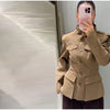 Spring Stand Collar Trench Coats For Women Y2K Long Sleeve Pockets Waist Jacket Street Lady Single Breasted Outerwear