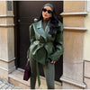 Street Women's Lace Up Leather Jacket Loose Solid Lapel Long Sleeve Belt Jackets Female Spring Lady Vintage Outwears