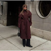 Burgundy Long Trench Coat Women Lapel Double Breasted Belted Waist Cape Collar Overcoat Loose Windbreaker Lady Winter Outerwear