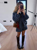 Vintage Print Zip Up Jacket 2 Piece Set Stand Collar Loose Coat High Waist Casual Shorts Women Autumn Retro Suit