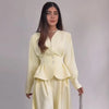 Solid Yellow Pant 2 Piece Set Women's Full Sleeves Buttons Waist-cinching Coats Wide-leg Trousers Ladies Autumn Outfit