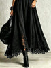 Women Vintage Boho Turtleneck Long Sleeve Maxi Dress Lace Hem Sashes Waist Flowy Long Dress Fall Winter Elegant Ladies Robe