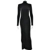 Turtleneck Thigh High Split Sexy Maxi Dress For Women Long Sleeve Draped Bandage Bodycon Club Long Dress