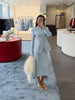 Light Blue Cape 3 Piece Outfit Women Solid Slim Blouse Asymmetrical Hem Midi Skirt Lady Formal Office Matching Set