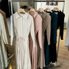 Pleated Long Sleeved Single Breasted Bud Cardigan Dress Ear Belt Women Thai Elegant Causal Designer Clothing