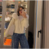 Autumn Casual Fur Collar Sweater Coat Women's Solid Loose Long Sleeve Zippers Pullover Ladies Office Tops