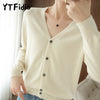 100% Cotton Women's Long Sleeve Top V-neck Coat Knitwear Cropped Coat Cardigans Sweaters Solid Casual 202