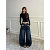 Blue Women's Retro Y2K 2000s Wide Leg Baggy Casual Denim Trouser High Waist Loose Jeans Autumn Harajuku Full Length Pants