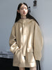 Women's Woolen Coat Loose Solid British Hooded Jackets Drawstring Mid-length Ladies Windbreaker Autumn Winter