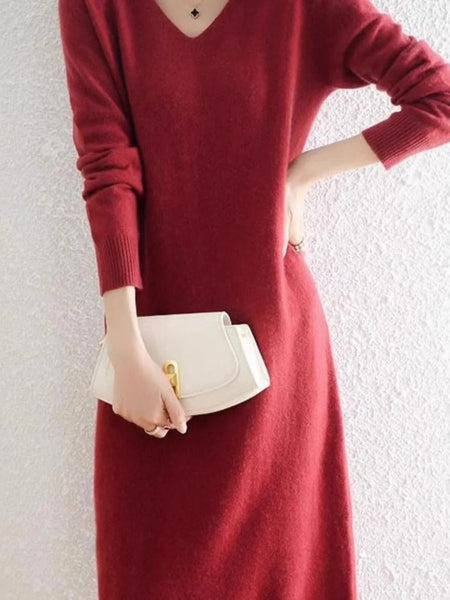 Cashmere Sweater Womens Dresses Wool Autumn Winter Elegant Knitted Long Dress Female Casual Warm Skirts Vestidos CQ317