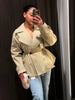 Women's Khaki Short Trench Coat Chic Lapel Collar Single Button Drawstring Waist Adjustable Oversized Jacket Commuting Outerwear
