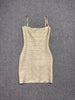 Real Photos Women Gold Bronzing Bandage Dress Bodycon Mini High Street Evening Club Party Homecoming Dress