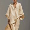 Female Clothing Two Piece Set Spring V Neck Loose Top Pullover & Long Pants Outfits Woman Batwing Sleeve Vintage Suit Mujer