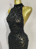 Shining Gold Rhinestones Feather Sexy Mesh Long Dress Women Birthday Evening Red Carpet Show Gown Stage Costume