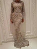 Women's Formal Evening Dress Sequin Appliques Slim Crew Neck Fishtail Dress Long Sleeve Maxi Bodycon Wedding Prom Dresses