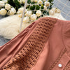 Chic Lace Slim Stand Collar Long Sleeve Spliced Single Breasted Dress High Street Vintage Evening Women Autumn Winter Clothing