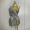 Stock Sparkly Rhinestone Sequins Tassel Mesh One Shoulder Short Dress Women Evening Birthday Party Nightclub Stage Costume