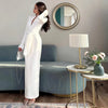 Lace Up Elegant Evening Dress Female Autumn Sexy Deep V Neck Long Sleeve Maxi Dresses Party Slim Commute Long Dress