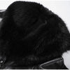 Black Faux Fur Collar Leather Jacket Elegant Lapel V-neck Waist Cinching Long-sleeved Short Coats Lady Winter Commute Coat