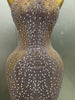 Sexy Sparkly Silver Rhinestone See Through Mesh Long Dress Women Evening Birthday Party Bar Stage Show Costume