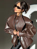 Solid PU Leather Jacket Women Turn-down Collar Zipper Front Puffy Sleeves Stylish Coat Spring Casual Lady Outerwear