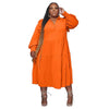 Plus Size Vintage Women Long Sleeve Turn-down Collar Long Sleeve Big Swing Loose Shirt Blouse Maxi Long Dress Autumn