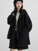 Women's Woolen Coat Loose Solid British Hooded Jackets Drawstring Mid-length Ladies Windbreaker Autumn Winter